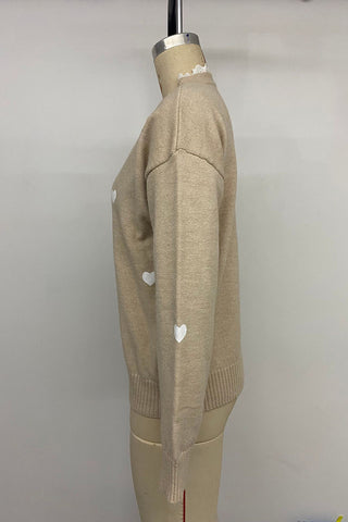 Heart Patterned V-Neck Sweater