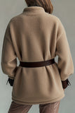 Belted Sherpa Jacket with Leather Accents