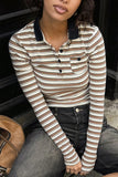 Striped Long Sleeve Polo Top