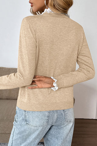 Lace-Trim Button-Up Sweater
