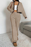 Stylish Cropped Knit Cardigan and Pants Set