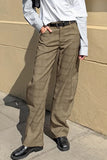 Wide-Leg Checked Casual Pants