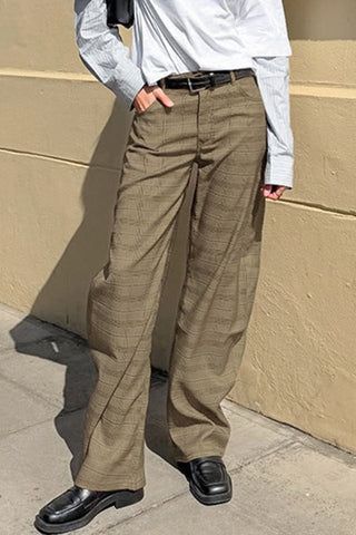 Wide-Leg Checked Casual Pants