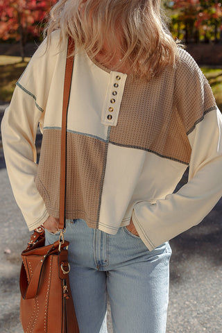 Casual Button-Detail Patchwork Sweater