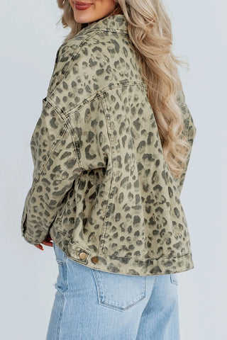 Retro Leopard Print Button Denim Jacket