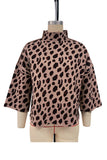 Leopard Pattern Mock Neck Sweater