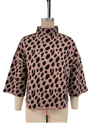 Leopard Pattern Mock Neck Sweater