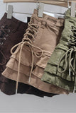 Layered Ruffle Lace-Up Mini Skirt