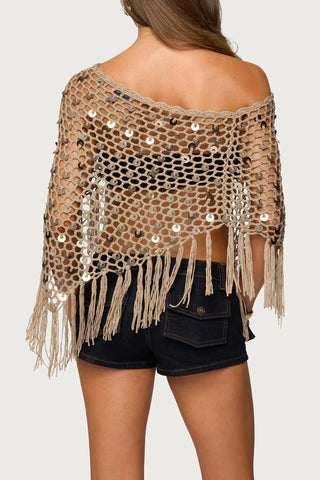 Sequin Fringe Mesh Top
