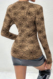 Sheer Mock Neck Web Pattern Top