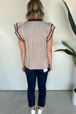 Striped Double Ruffle V Neck Blouse