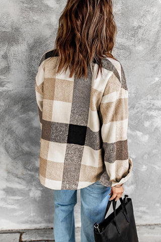 Plaid Color Block Button Up Jacket