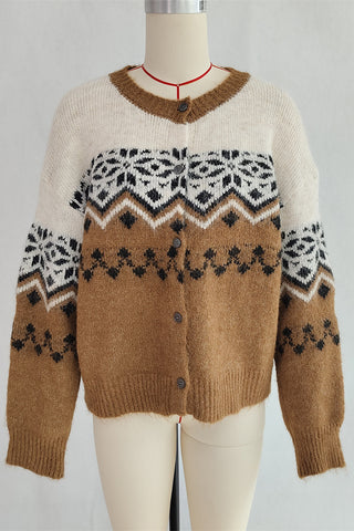 Button-Up Nordic Pattern Cardigan