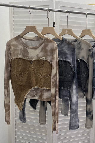 Asymmetric Denim Overlay Top