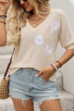 Floral V-Neck Knit Top