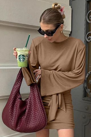 Long Sleeve Ruched Wrap Dress