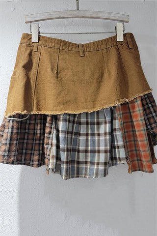 Button-Accent Plaid Mini Skirt