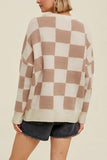Checkered Pattern Ribbed Trim Sweater