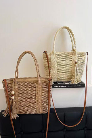 Braided Handle Tote with Tassel Accent