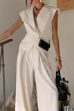 Elegant Sleeveless Blazer and Wide-Leg Pants Set