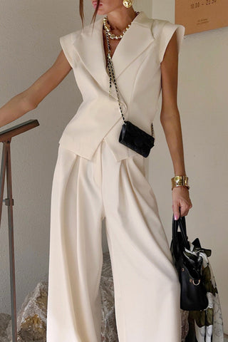 Elegant Sleeveless Blazer and Wide-Leg Pants Set