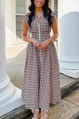 Checkered Casual Midi Dress