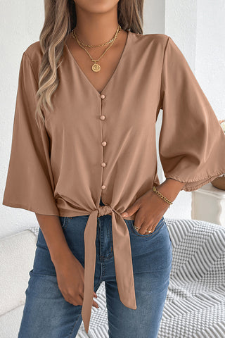 V-Neck Button-Front Blouse