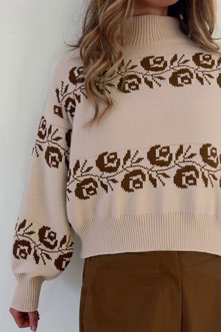 Floral Pattern Knit Sweater