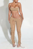 Eyelet Lace-Up Crop Top and Pants Set