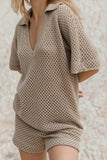 V-Neck Textured Short Set