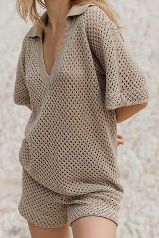 V-Neck Textured Short Set