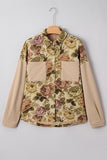 Floral Waffle Knit Patchwork Chest Pocket Jacket