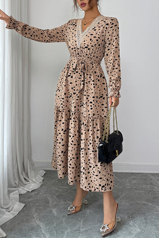 Polka Dot Midi Dress with Waist Tie