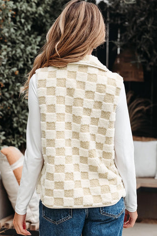 Checkerboard Snap Button Vest With Pocket