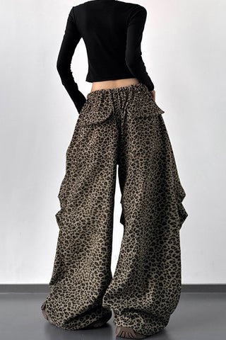 Wide-Leg Leopard Print Casual Pants