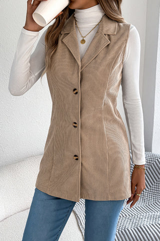Button-Front Tailored Sleeveless Coat