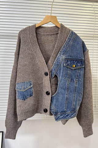 Mixed Media Buttoned Cardigan