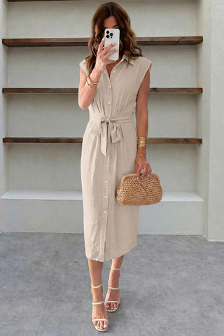 Sleeveless Button-Down Midi Dress
