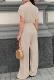 Belted Short-Sleeve Jumpsuit