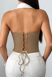 Button-Front Halter Neck Tank