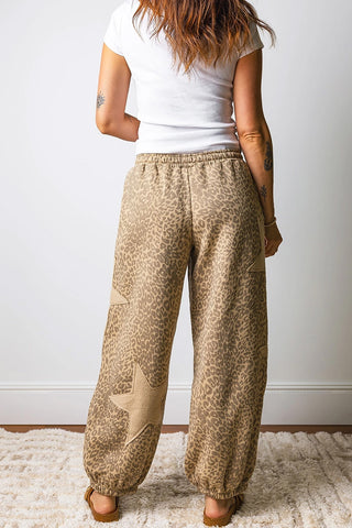 Leopard Star Patched Drawstring Jogger Pants