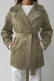 Belted Suede-Look Trench Coat