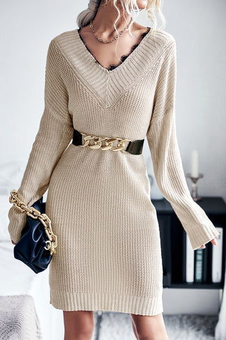 V-Neck Knit Casual Dress