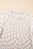 Black Checkered Pattern Mesh Mock Neck Long Sleeve Top