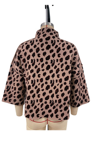 Leopard Pattern Mock Neck Sweater