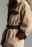 Belted Sherpa Jacket with Leather Accents