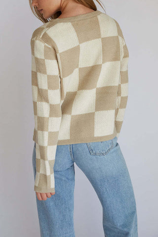Checkered Tie-Front Cardigan