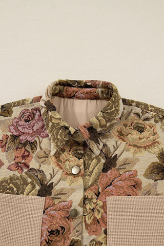 Floral Waffle Knit Patchwork Chest Pocket Jacket