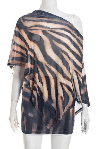 Asymmetrical Zebra-Print Skirt Set