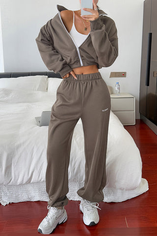 Casual Zip-Up Pants Set